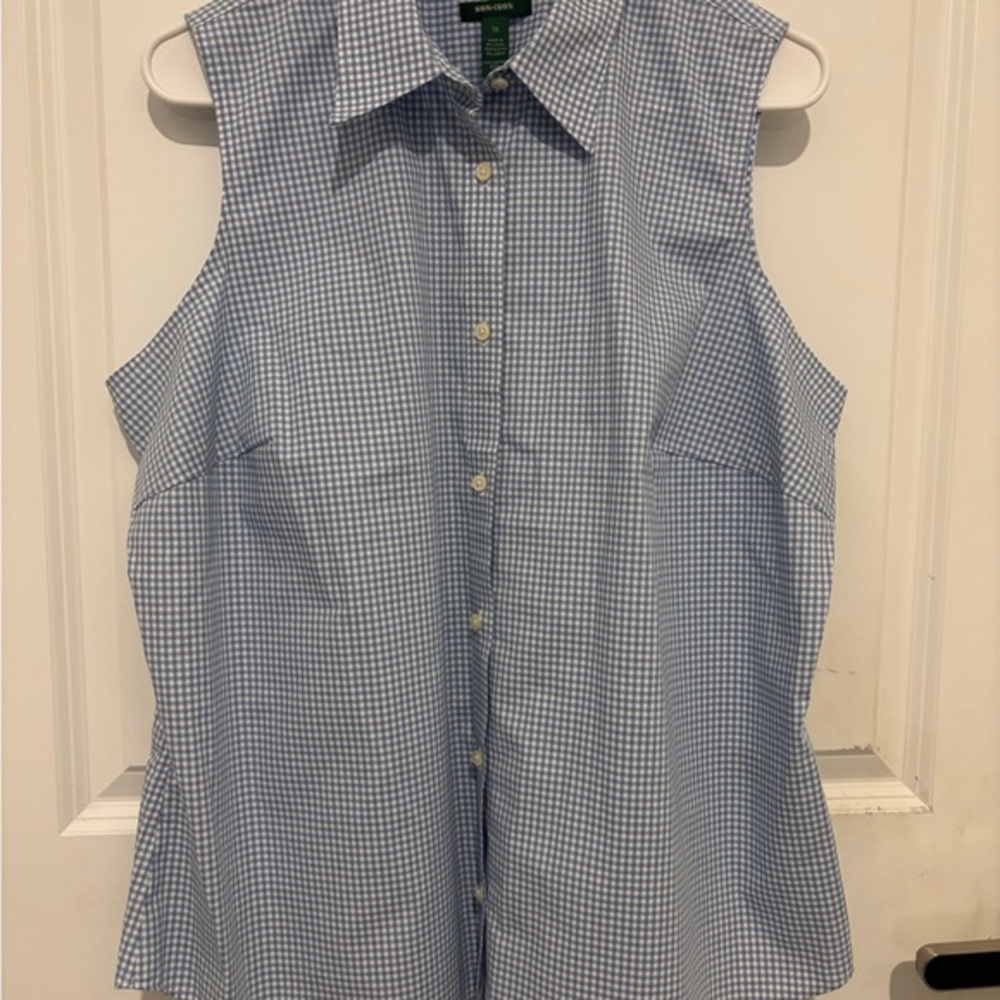 Lauren Ralph Lauren Sleeveless Blue Gingham Button-Front Blouse